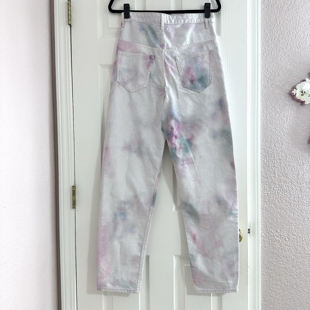 Isabel Marant Etoile Corfy Trousers White Bleached Tie Dye Denim Cotton Jean 36 - Picture 8 of 13